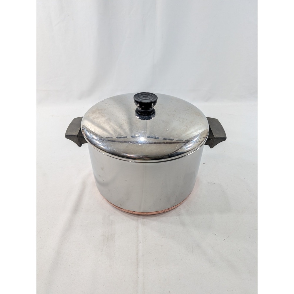 Vintage Pre 1968 Copper Bottom Revere Ware 6 Qt 9-1/4" Stock Pot with Lid USA